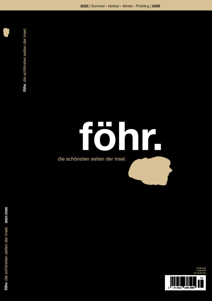 Minimalistischer schwarzer Einband mit "föhr." in großer weißer Schrift, beigen Formen und kleinem deutschen Untertitel darunter.